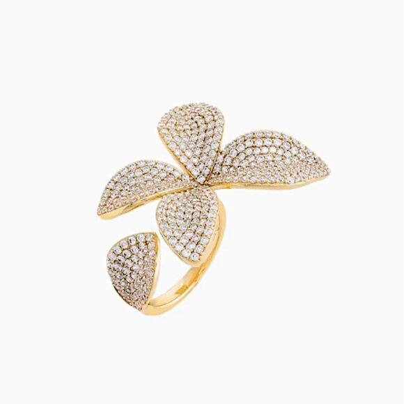 NEW ~ Anthropologie Adina Eden Fancy Flower Petal Gold Ring — Adjustable band - Picture 2 of 16